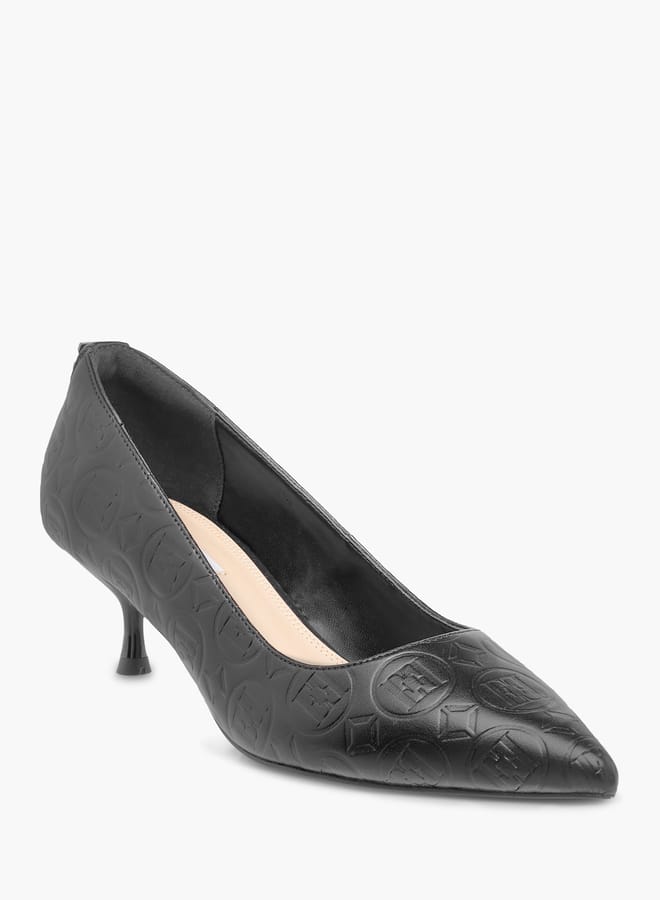 ELLE Womens Monogram Embossed Slip-On Pumps With Kitten Heels - Image 3