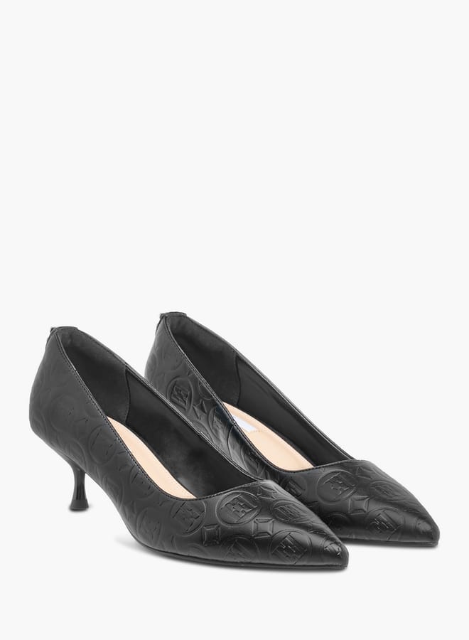 ELLE Womens Monogram Embossed Slip-On Pumps With Kitten Heels - Image 2