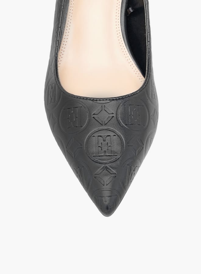 ELLE Womens Monogram Embossed Slip-On Pumps With Kitten Heels - Image 4