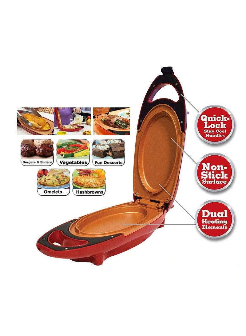 Red Copper 5 Minute Chef Double Sided Copper Infused Grill Pan with Non Stick Anti Scratch Surface for Making Delicious Omelet - Image 2