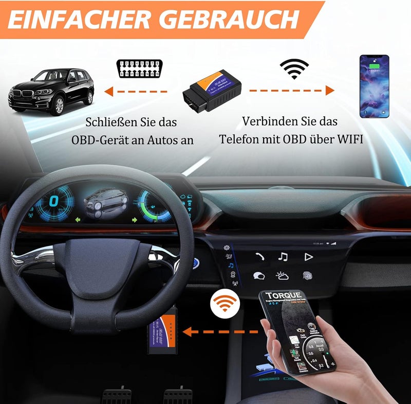 جليفار أداة تشخيص OBD2 WiFi ELM327 - ماسح رموز السيارة - مسح ضوء فحص المحرك، بيانات المستشعر المباشرة، يعمل مع تطبيقات iOS وAndroid، محول OBDII لاسلكي صغير، سهل التوصيل والمسح - Image 1