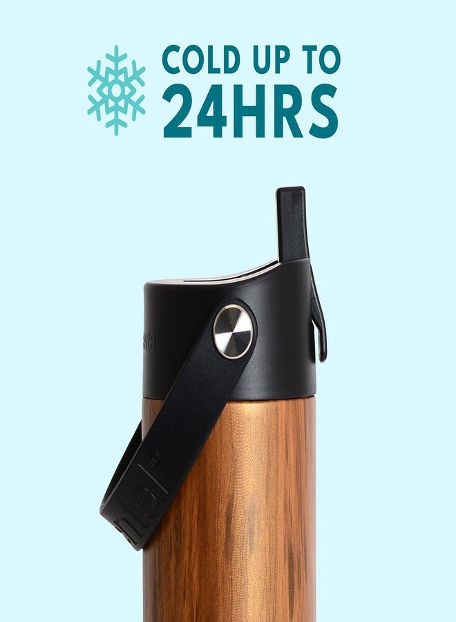 Elemental زجاجة ماء معزولة سعة 24 أونصة مع قشة - 100% مقاومة للتسرب من الفولاذ المقاوم للصدأ - زجاجات ماء للسفر والرياضة وصالة الألعاب الرياضية - عزل مزدوج الجدار وخالية من BPA - خشب تيك - Image 3