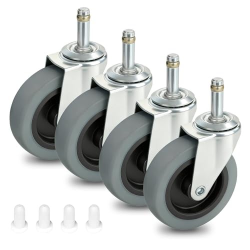 AAGUT 4 Inches Stem Caster Wheels,7/16-Inch Stem Diameter Swivel Rubber Casters,Heavy Duty TPR Replacement Wheels for Rubbermaid Mop Bucket Utility Cart Shop Vac Weber Grills - 4 Pack - Image 1