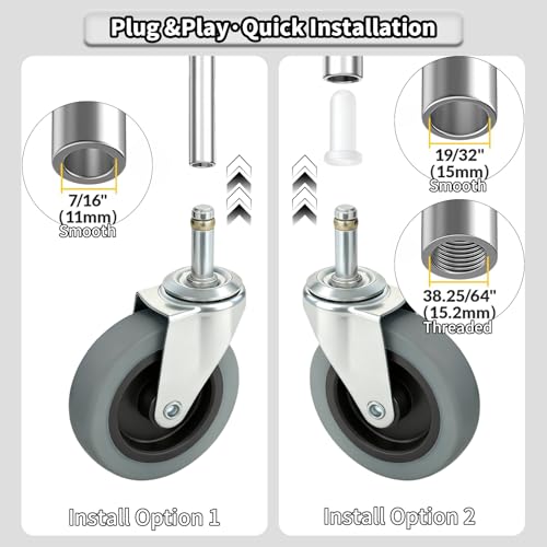 AAGUT 4 Inches Stem Caster Wheels,7/16-Inch Stem Diameter Swivel Rubber Casters,Heavy Duty TPR Replacement Wheels for Rubbermaid Mop Bucket Utility Cart Shop Vac Weber Grills - 4 Pack - Image 3