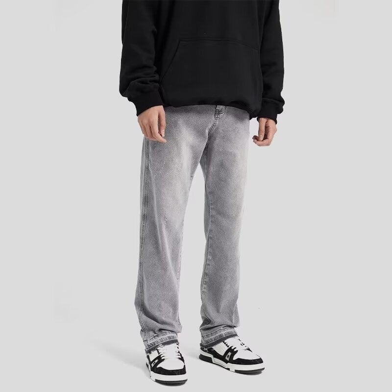 American Style Washed Light Gray Washed Dressed Jeans Summer Unisex Straight Leg Basic Straight Pants - Image 2