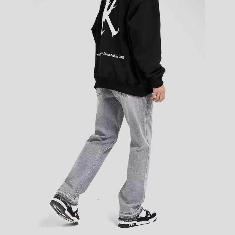American Style Washed Light Gray Washed Dressed Jeans Summer Unisex Straight Leg Basic Straight Pants - Image 4