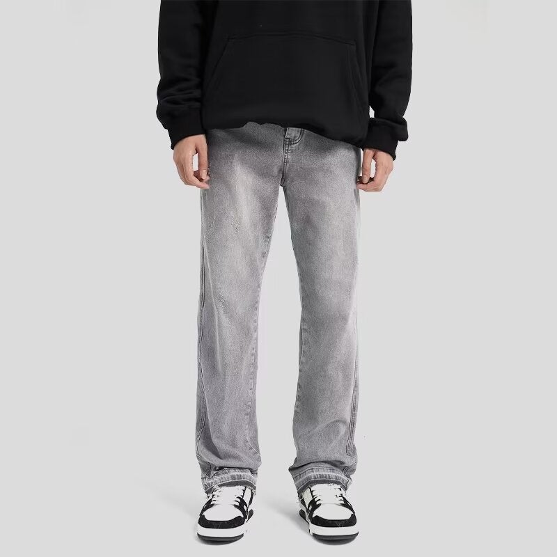 American Style Washed Light Gray Washed Dressed Jeans Summer Unisex Straight Leg Basic Straight Pants - Image 5