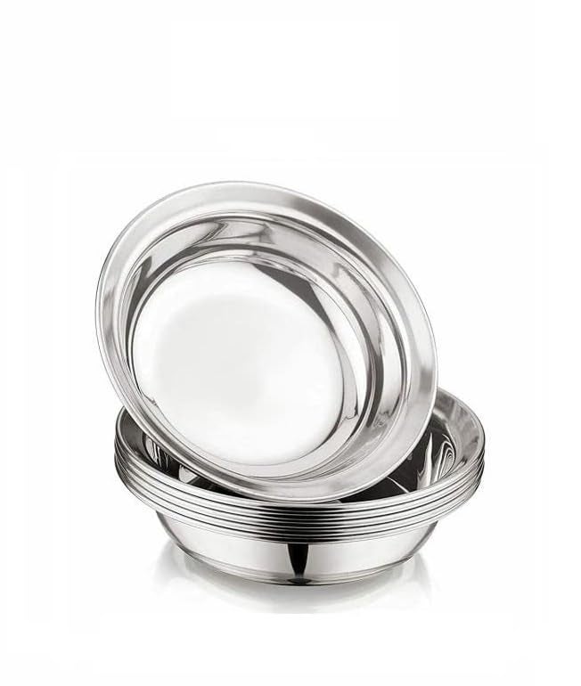 Dynore Stainless Steel 6 Pcs Multiutility Serving Plate for Mendu Vada/Dahi Vada/Daal vada/Halwa Plate - Image 1