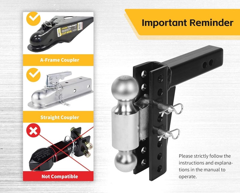 MaxxHaul 50963 Adjustable Dual Ball Mount Fits 2 Inch Receiver 6 inch Drop 7.5" Rise with 2 inch and 2-5/16" Hitch Balls - Image 4