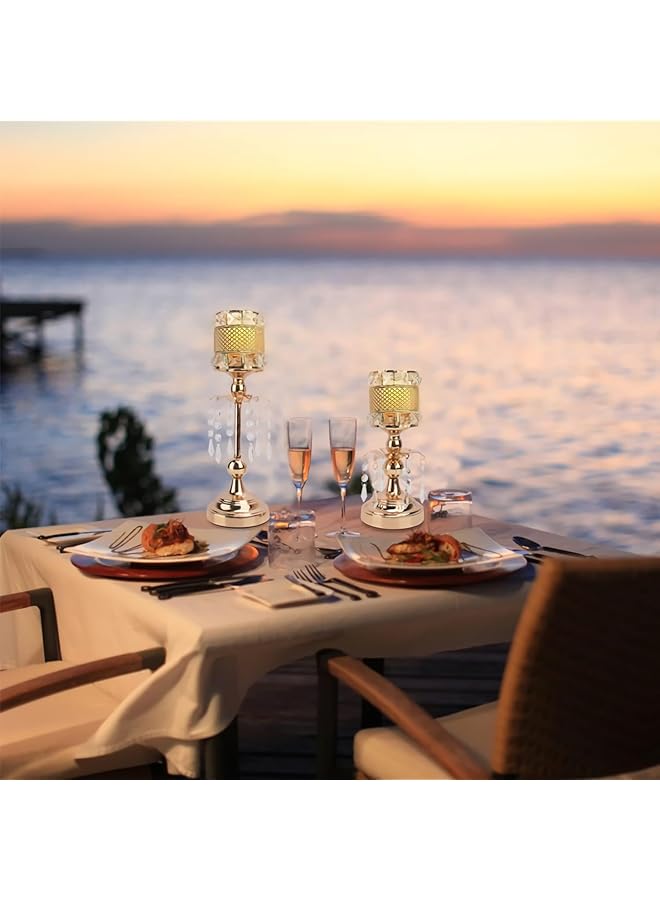 إيروريكس حامل شموع عتيق بقاعدة من الكريستال الذهبي، حامل شموع للمنزل، ديكور طاولة حفلات الزفاف والتدفئة المنزلية - Image 5