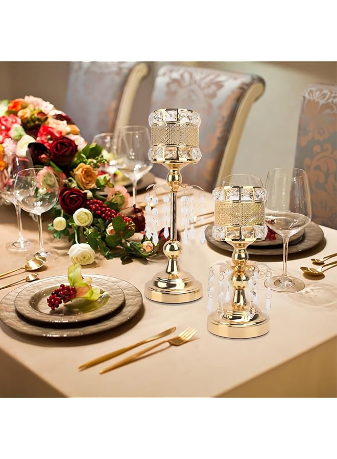 إيروريكس حامل شموع عتيق بقاعدة من الكريستال الذهبي، حامل شموع للمنزل، ديكور طاولة حفلات الزفاف والتدفئة المنزلية - Image 4