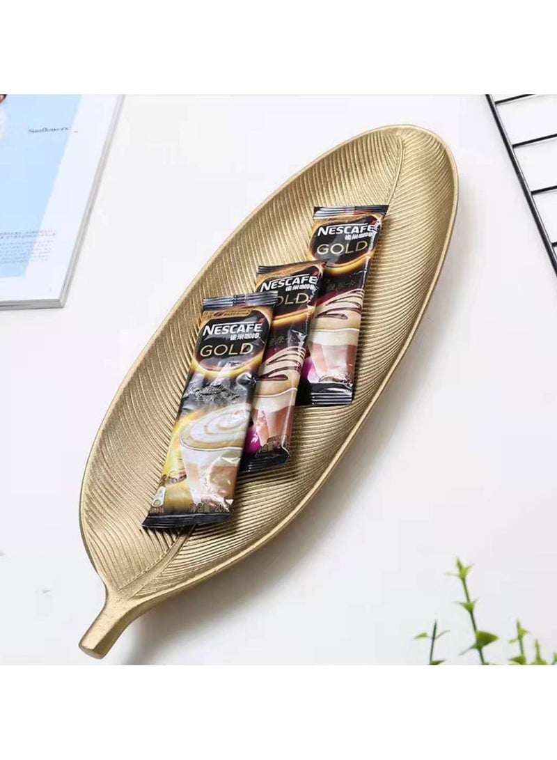 LINGWEI Wooden Golden Tray Nordic Style Leaf Dish Serving Platter Snack Fruit & Candy Wooden Storage Trays for Home Kitchen Unique Leaf Shaped Tray Design - Image 1