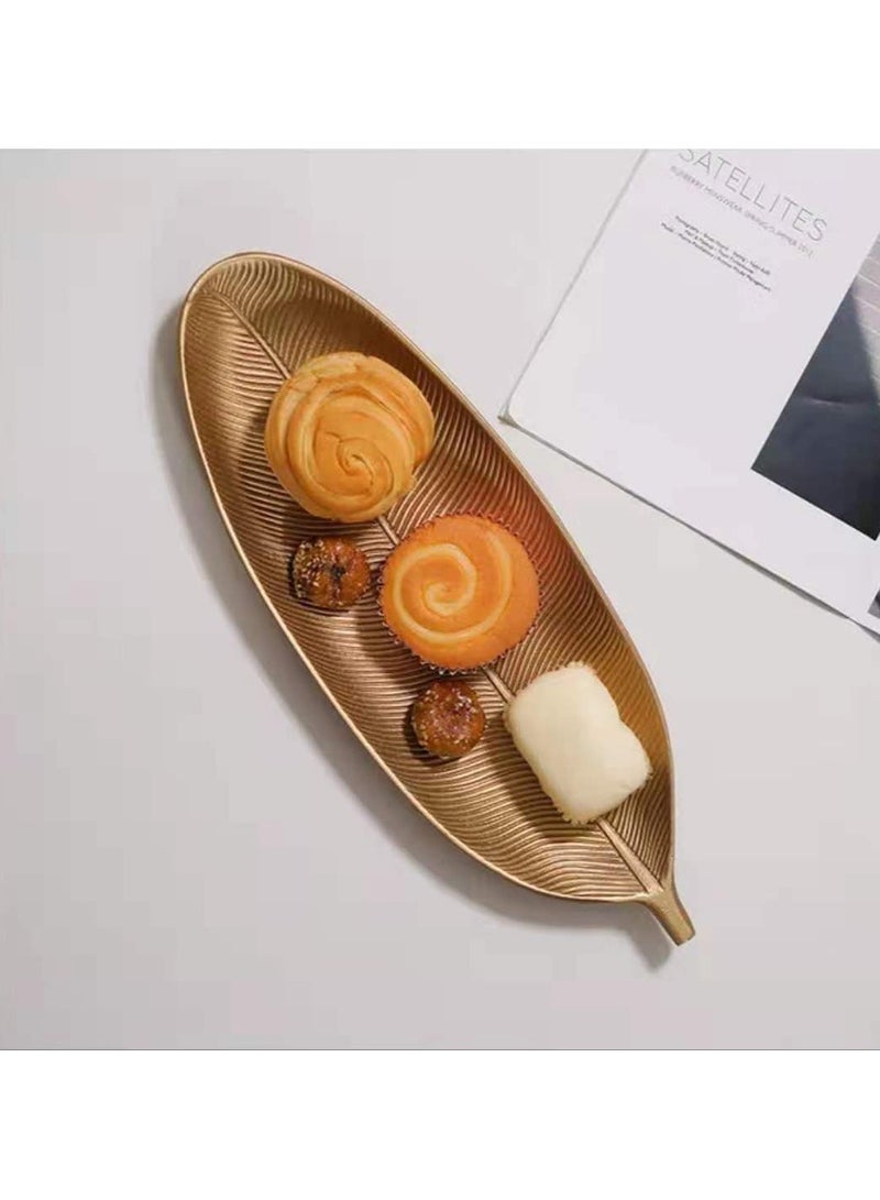 LINGWEI Wooden Golden Tray Nordic Style Leaf Dish Serving Platter Snack Fruit & Candy Wooden Storage Trays for Home Kitchen Unique Leaf Shaped Tray Design - Image 2