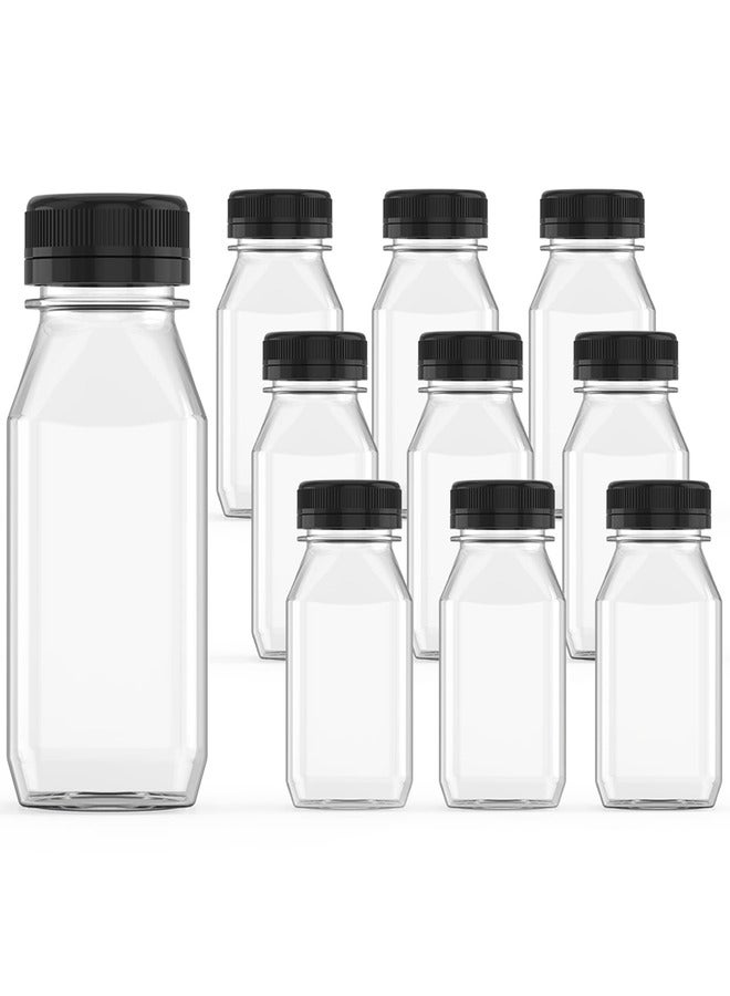 HOMESTAR 10 Pcs 8 oz Plastic Juice Bottle Reusable Transparent Bulk Beverage Containers with Black Lids for Juice, Drinking Milkshake Tea, Milk, Juicing Smoothie Water and Other Beverages, Fridge Storage - Image 1