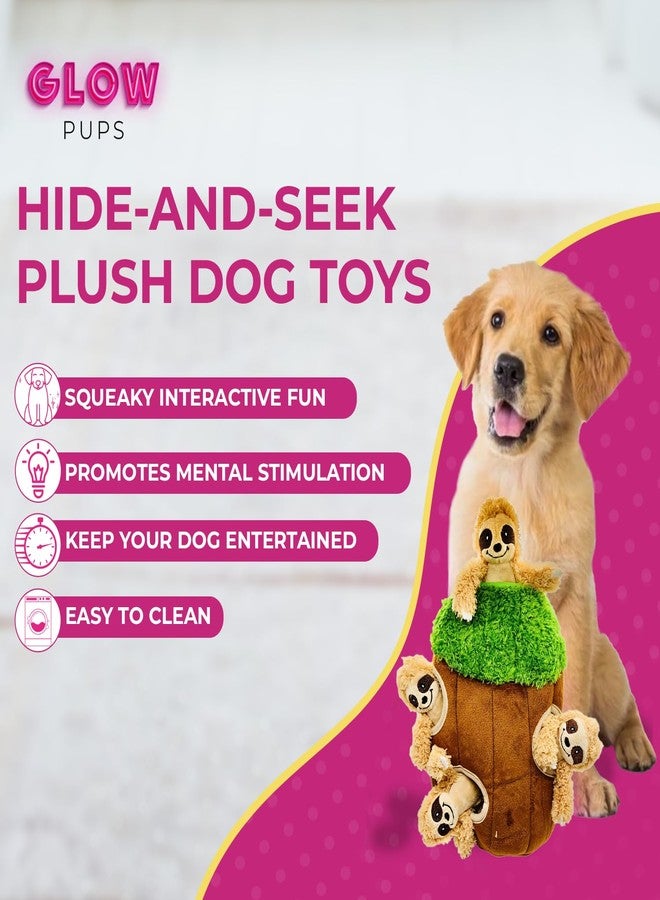 Glow Pups Hide and Seek Dog Toy, Plush Sloth in Tree, Squeaky Interactive Fun, Promotes Mental Stimulation, Keep Your Dog Entertained, Easy to Clean, Soft & Plush, Large, Brown/Green - Image 2