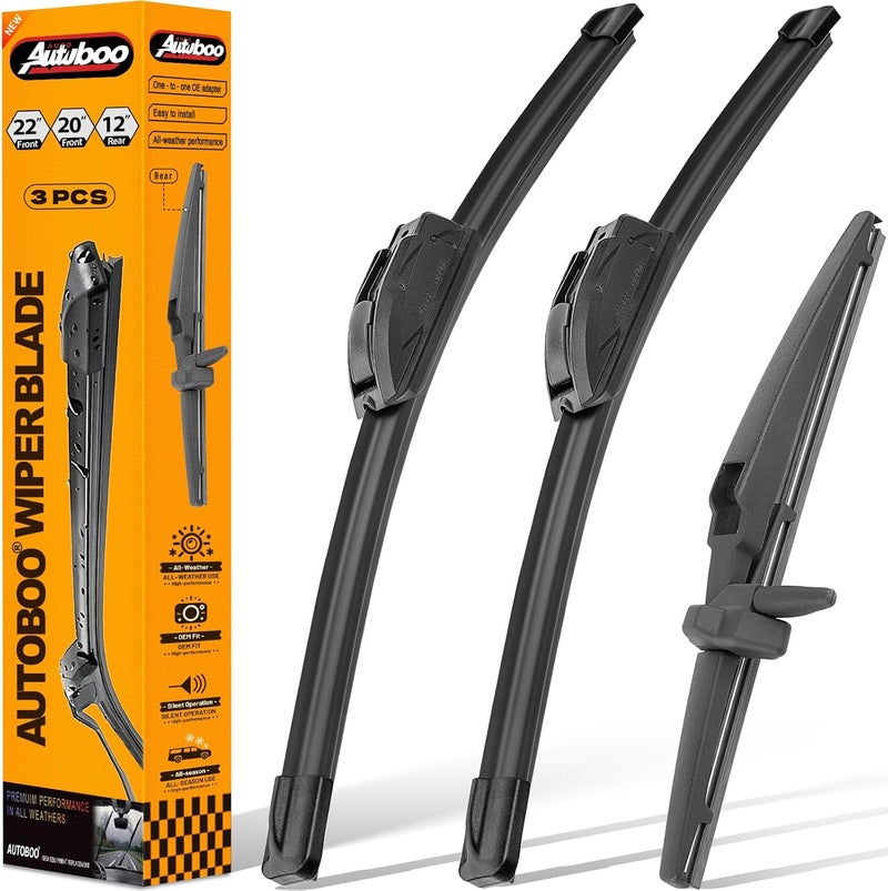 AUTOBOO 22"+20" Windshield Wipers with 12 Inch Rear Wiper Blade Replacement for Toyota 4runner 2003 2004 2005 2006 2007 2008 2009 -Original Factory Quality (Pack of 3) - Image 1