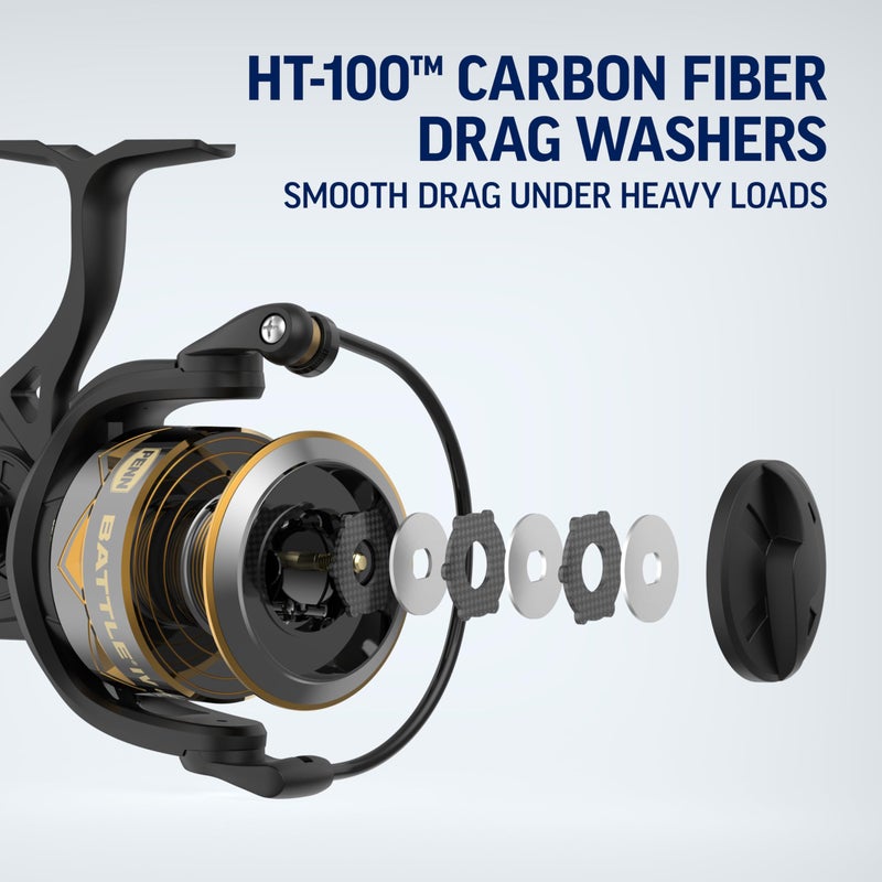 Penn Battle IV Size 4000 Spinning Fishing Reel, Full Metal Body and Sideplate, CNC Gear Technology, Hydro Armor Seals Critical Area from Water Intrusion, HT-100 Drag System - Image 5