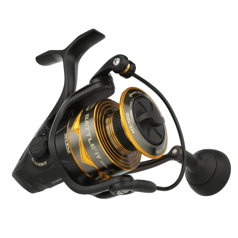 Penn Battle IV Size 4000 Spinning Fishing Reel, Full Metal Body and Sideplate, CNC Gear Technology, Hydro Armor Seals Critical Area from Water Intrusion, HT-100 Drag System - Image 1