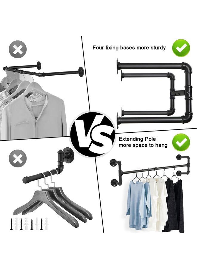DUNISO Industrial Pipe Clothes Rack Wall Mounted,Iron Hanging Garment Bar with 4 Hooks, Detachable Clothes Hanging Rod Space-Saving Clothes Display Rack for Storage Retail Closet Laundry, 120cm,Black - Image 4