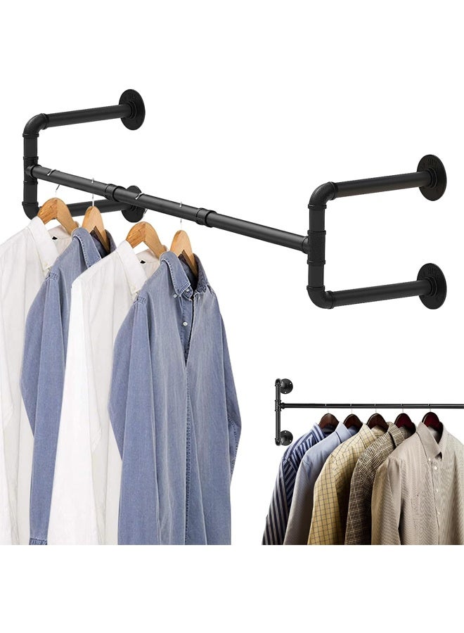 DUNISO Industrial Pipe Clothes Rack Wall Mounted,Iron Hanging Garment Bar with 4 Hooks, Detachable Clothes Hanging Rod Space-Saving Clothes Display Rack for Storage Retail Closet Laundry, 120cm,Black - Image 1