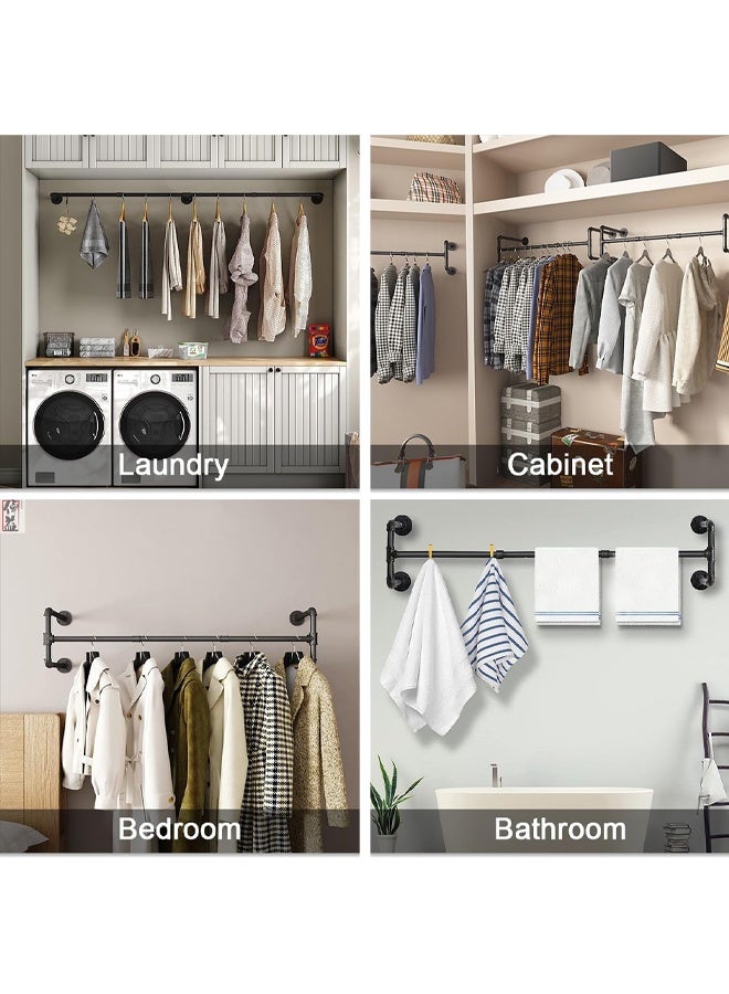 DUNISO Industrial Pipe Clothes Rack Wall Mounted,Iron Hanging Garment Bar with 4 Hooks, Detachable Clothes Hanging Rod Space-Saving Clothes Display Rack for Storage Retail Closet Laundry, 120cm,Black - Image 5