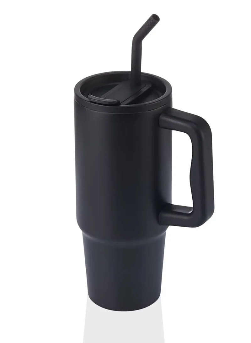Hans Larsen BERN - Recycled Stainless Steel Tumbler with Reusable Straw - Black