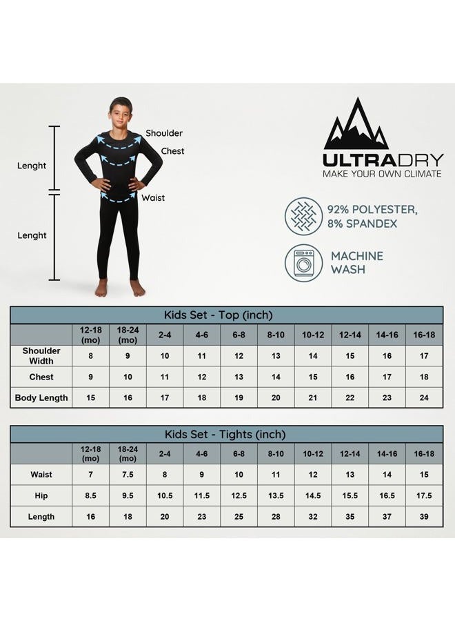 Ultra Dry Children Thermal Underwear Set by Outland; Base Layer; Soft Fleece; Top&Leggings, Black, Medium 8-10 - Image 5
