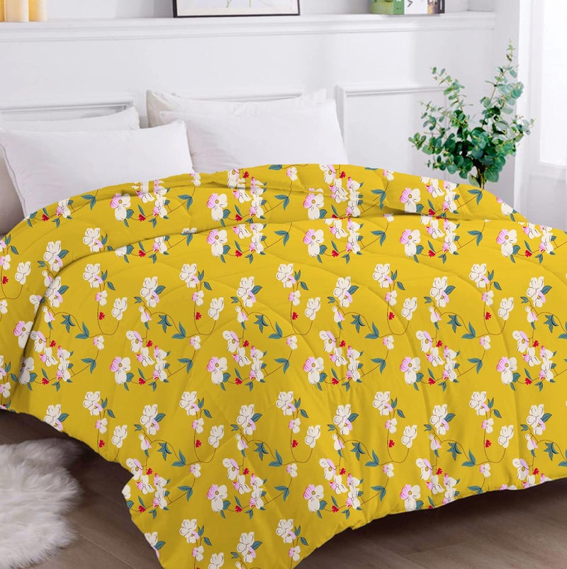VAS COLLECTIONS 350TC Glace Floral Cotton AC Comforter Set King Size Double Bed with 1 Flat bedsheet & Two King Pillow Covers, 4 Pieces Bedding Set (90x90 inch, Yellow) - Image 2
