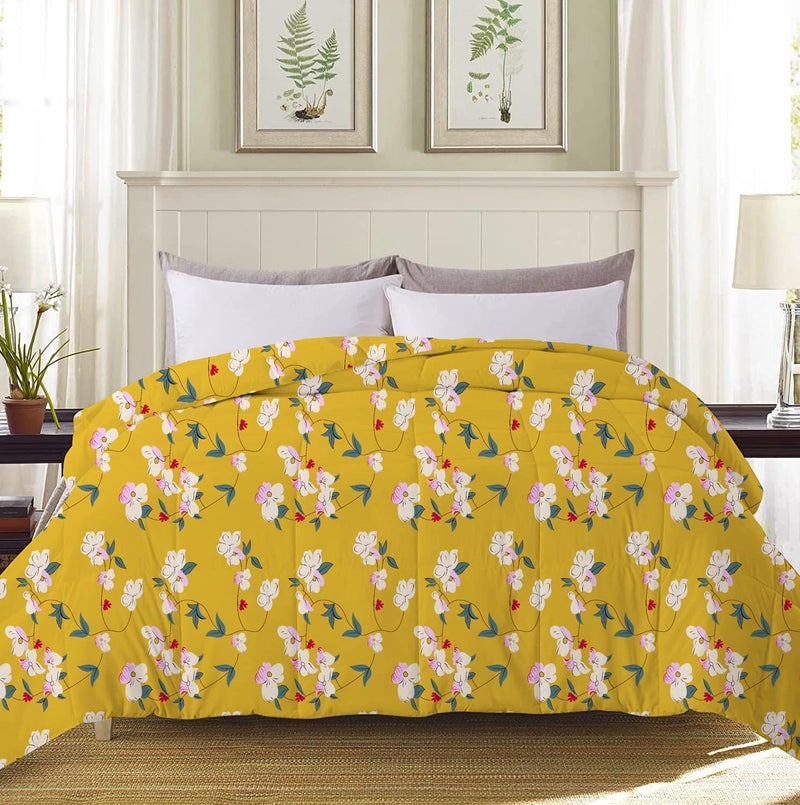 VAS COLLECTIONS 350TC Glace Floral Cotton AC Comforter Set King Size Double Bed with 1 Flat bedsheet & Two King Pillow Covers, 4 Pieces Bedding Set (90x90 inch, Yellow) - Image 3