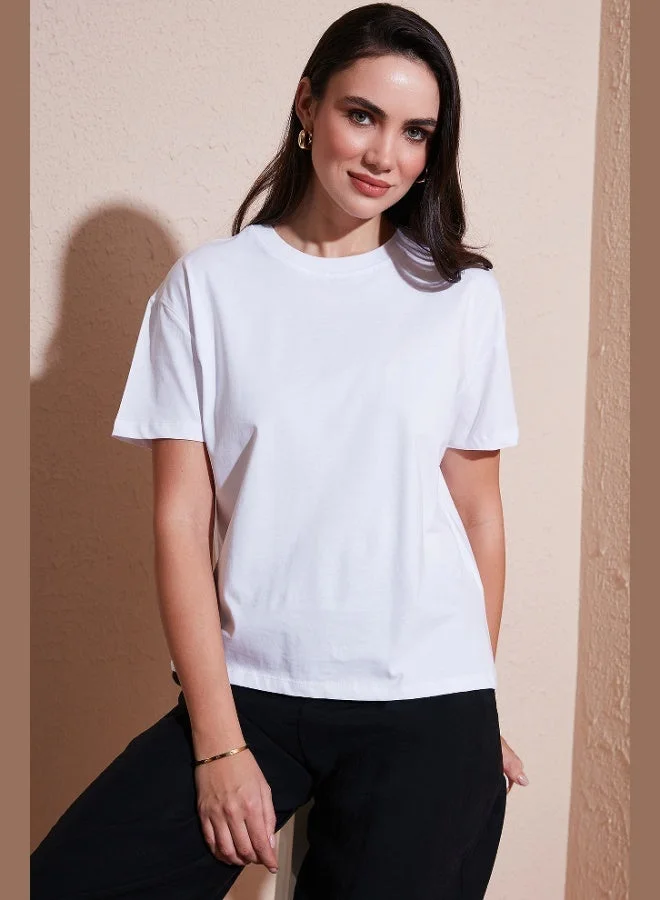 Lela Lela Cotton Oversize Fit Crew Neck T Shirt Women's T SHIRT 5866097