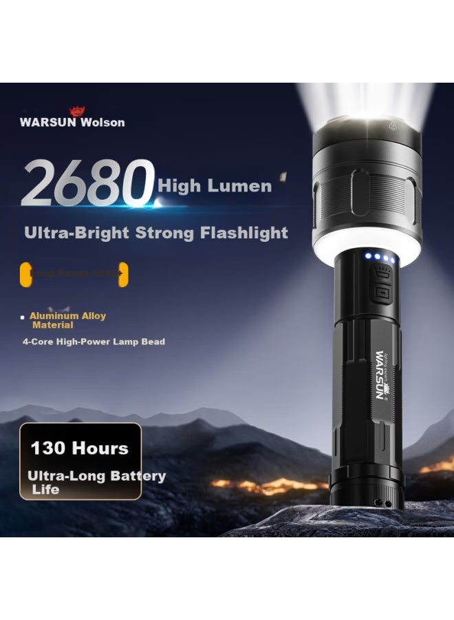 Warsun Lighthouse High-power Zoomable Flashlight Long-range Outdoor Laser Super Bright Rechargeable Portable Emergency Lighting - Image 1