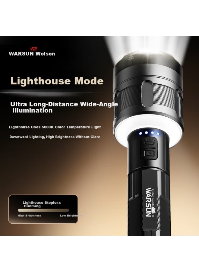 Warsun Lighthouse High-power Zoomable Flashlight Long-range Outdoor Laser Super Bright Rechargeable Portable Emergency Lighting - Image 4