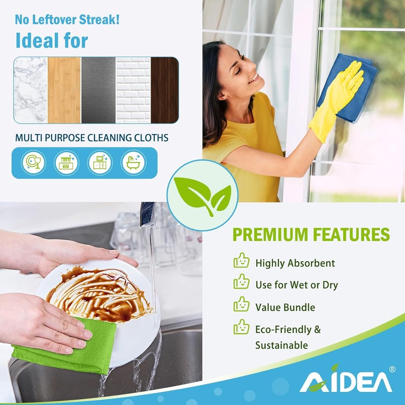 AIDEA Microfiber Cleaning Cloth, 50PK - Multi-Colored 12"×12" Towels for All-Purpose Cleaning - Image 5