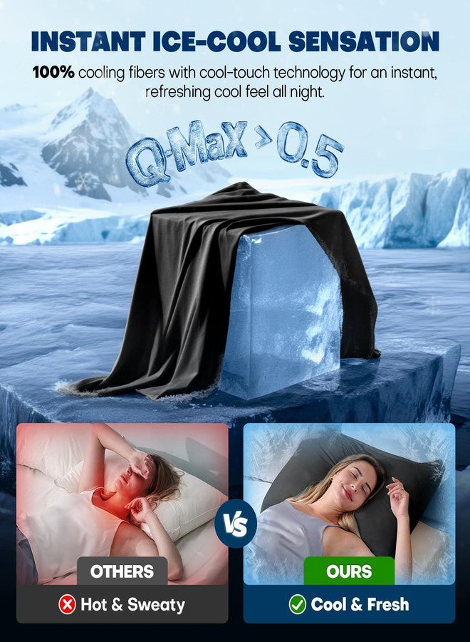 Rifens Cooling Pillowcases for Hot Sleepers Set of 2, Soft & Smooth (Black, Queen) - Image 2