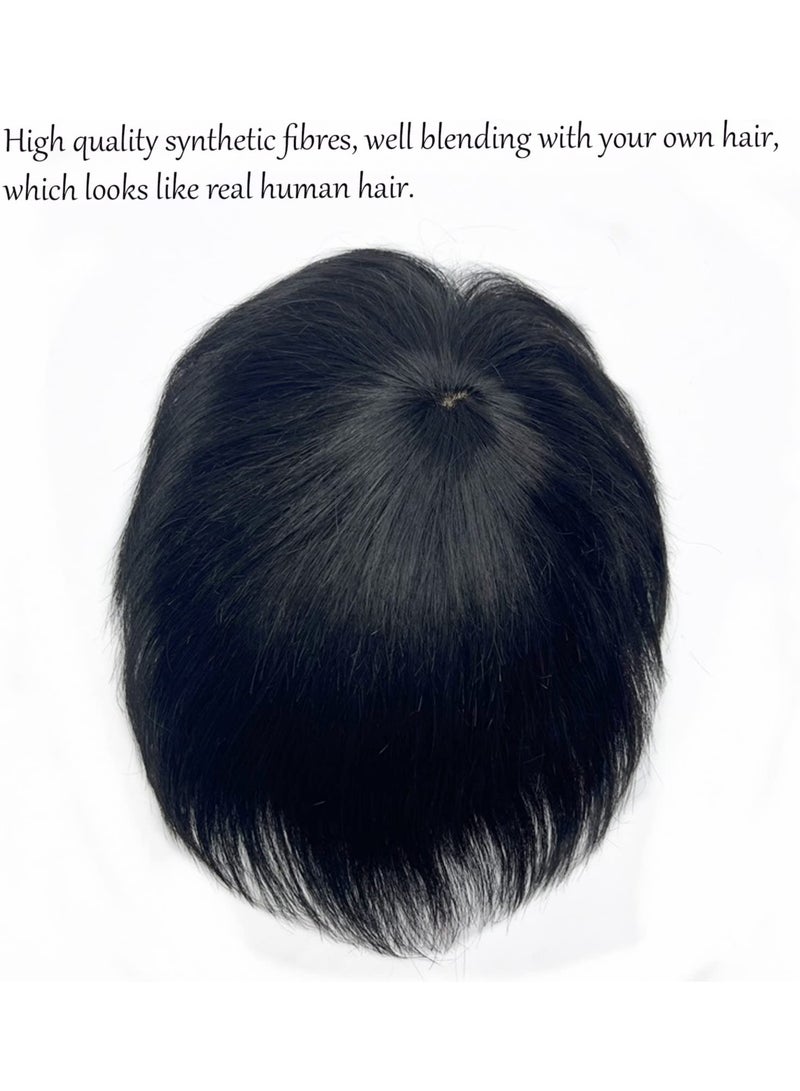 Excefore Men's Clips-On Short Hair Toupee, European Human Hair Toppers Hairpiece for Head Top Replacement System in Black, Perfect for Weddings, Parties, and Daily Use - Image 5