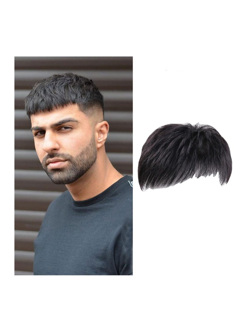 Excefore Men's Clips-On Short Hair Toupee, European Human Hair Toppers Hairpiece for Head Top Replacement System in Black, Perfect for Weddings, Parties, and Daily Use - Image 1
