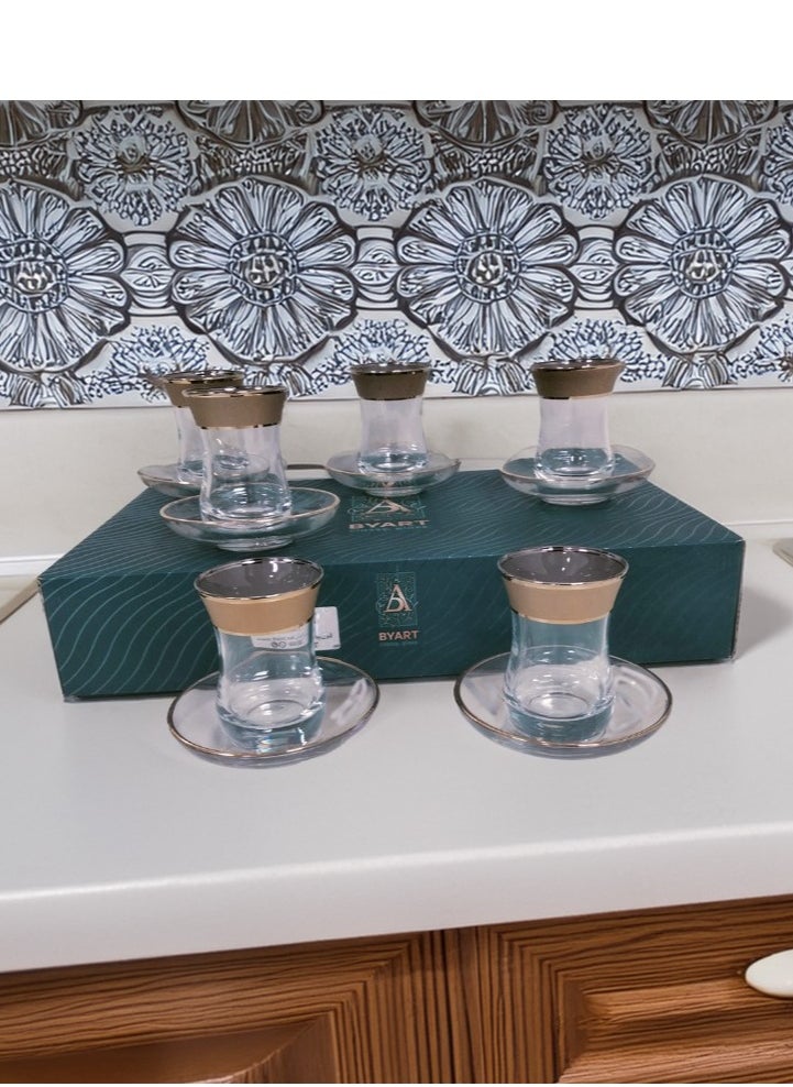 A set of coffee and tea cups consisting of 12 pieces, made of glass, with golden rims and graphics on the top and bottom, made in Turkey. - pzsku/ZC14B84B5261A4B9C9994Z/45/_/1738079936/c902d265-730d-4eb9-8a15-de6cc6968926