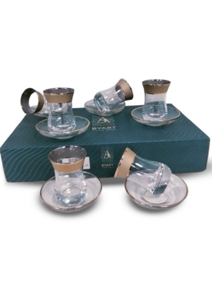 A set of coffee and tea cups consisting of 12 pieces, made of glass, with golden rims and graphics on the top and bottom, made in Turkey. - pzsku/ZC14B84B5261A4B9C9994Z/45/_/1738079948/f7ac239f-f3a7-4f59-8143-0488198d55ff