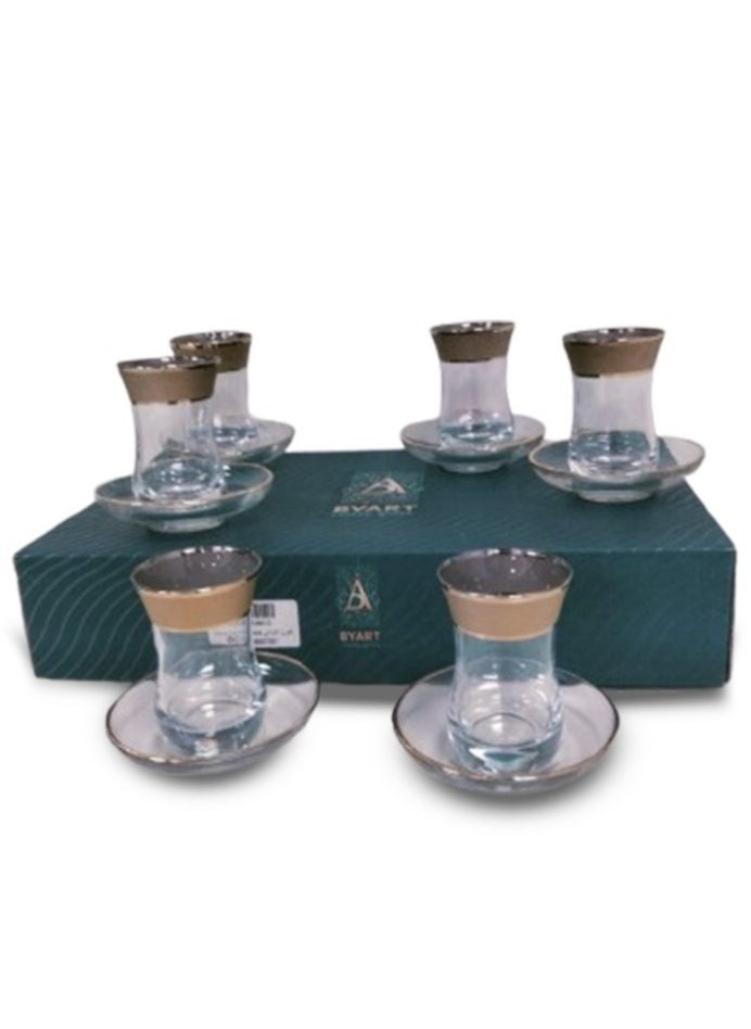 A set of coffee and tea cups consisting of 12 pieces, made of glass, with golden rims and graphics on the top and bottom, made in Turkey. - pzsku/ZC14B84B5261A4B9C9994Z/45/_/1738079948/fca14f9f-b359-4004-9471-a2cf46f53205