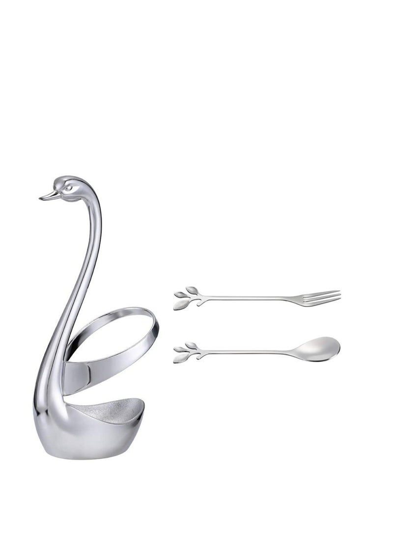 NIBEMINENT Creative Metal Swan Dinnerware Set Dessert Forks & Spoon Decorative Base Holder with 1 and Spoons for Coffee, Fruit, Dessert, Cake - Image 1
