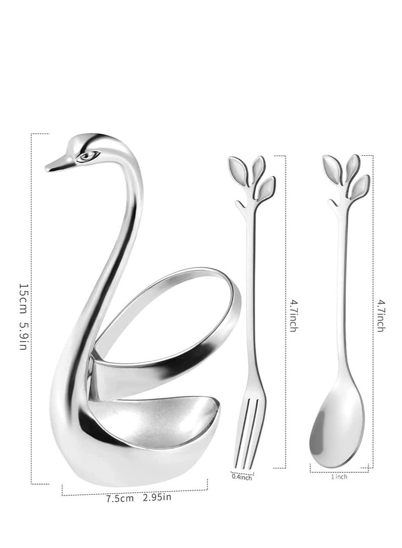 NIBEMINENT Creative Metal Swan Dinnerware Set Dessert Forks & Spoon Decorative Base Holder with 1 and Spoons for Coffee, Fruit, Dessert, Cake - Image 2