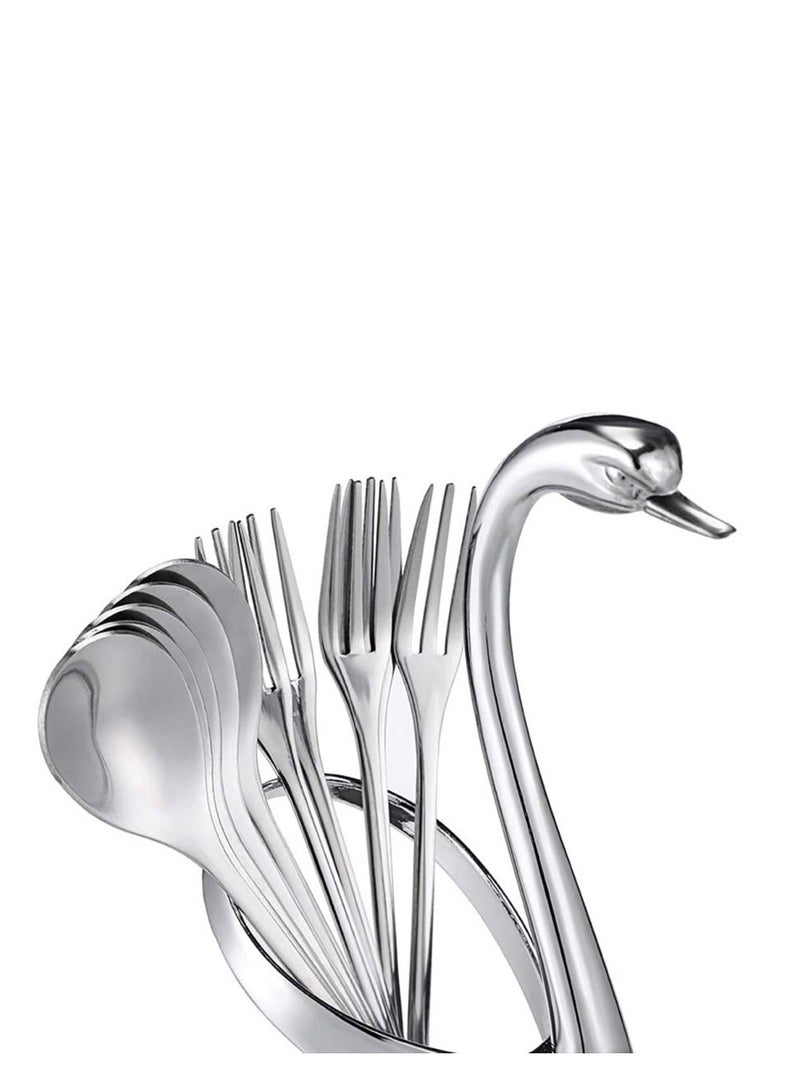 NIBEMINENT Creative Metal Swan Dinnerware Set Dessert Forks & Spoon Decorative Base Holder with 1 and Spoons for Coffee, Fruit, Dessert, Cake - Image 3