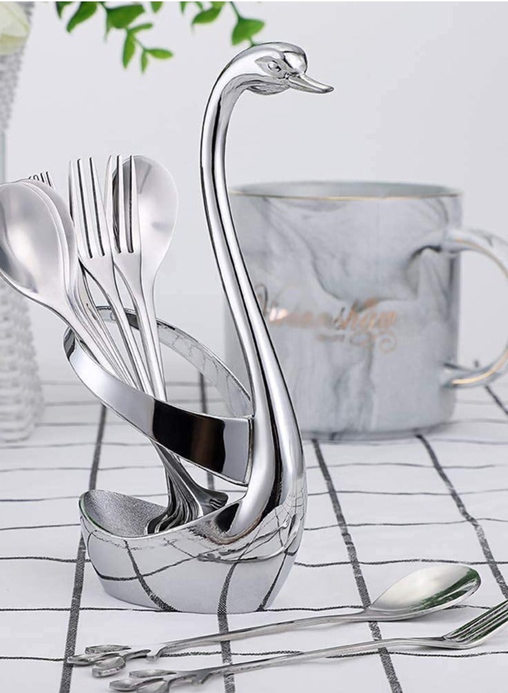 NIBEMINENT Creative Metal Swan Dinnerware Set Dessert Forks & Spoon Decorative Base Holder with 1 and Spoons for Coffee, Fruit, Dessert, Cake - Image 5