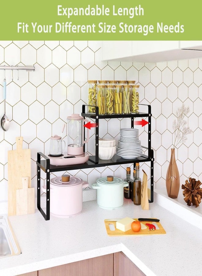 vulrian Extendable Kitchen Cupboard Shelf Organiser Adjustable Pantry Storage Unit Practical Cabinet Storage Shelf Stand Spice Rack Multi-Function Space Saver for Counter-Tops - Black - Image 4