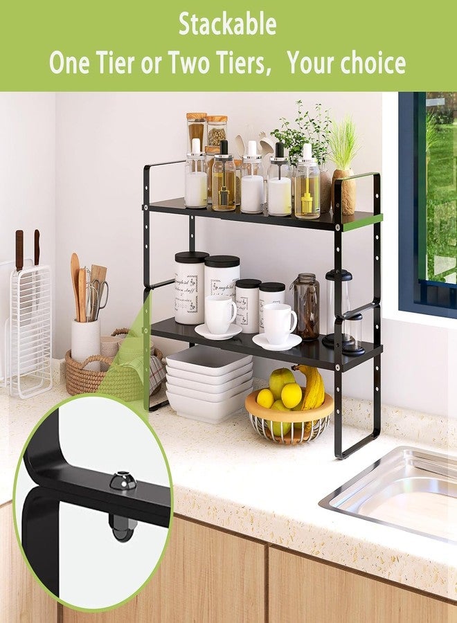 vulrian Extendable Kitchen Cupboard Shelf Organiser Adjustable Pantry Storage Unit Practical Cabinet Storage Shelf Stand Spice Rack Multi-Function Space Saver for Counter-Tops - Black - Image 5
