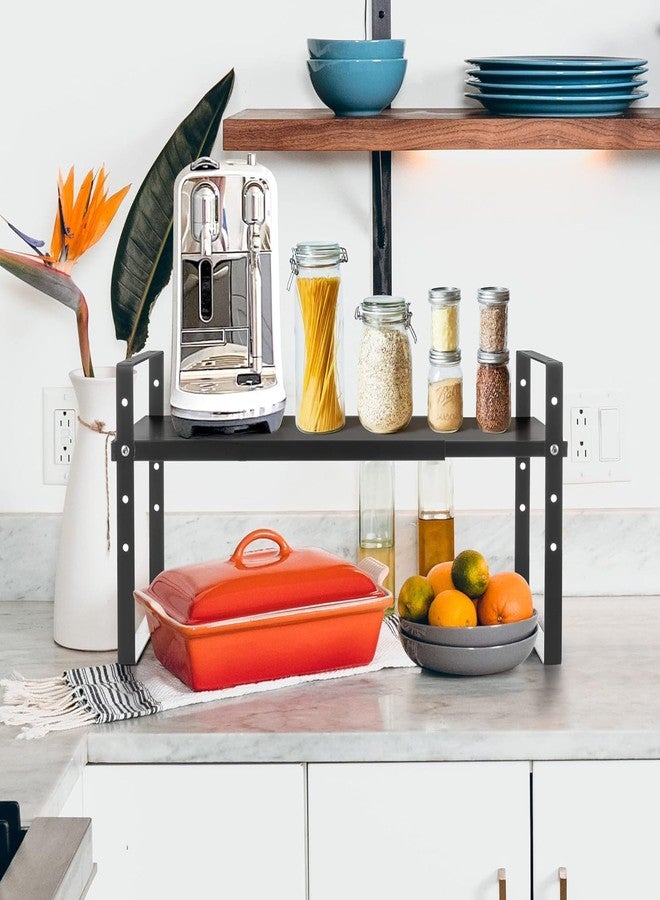 vulrian Extendable Kitchen Cupboard Shelf Organiser Adjustable Pantry Storage Unit Practical Cabinet Storage Shelf Stand Spice Rack Multi-Function Space Saver for Counter-Tops - Black - Image 2