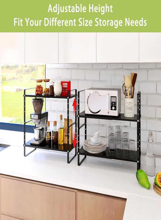 vulrian Extendable Kitchen Cupboard Shelf Organiser Adjustable Pantry Storage Unit Practical Cabinet Storage Shelf Stand Spice Rack Multi-Function Space Saver for Counter-Tops - Black - Image 3
