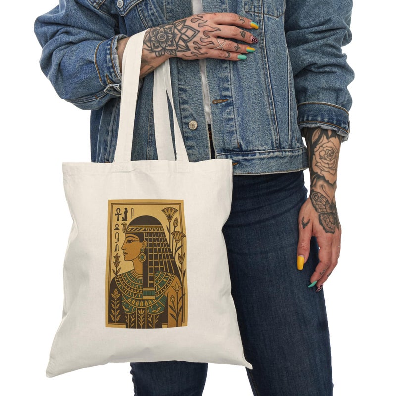 Tote Bag - Canvas Zipper Bag - Egyptian Queen Pharaoh Design - Ancient Art - Printed Shopping Bag - Light and Durable Eco Friendly College Gift Bag - Image 3