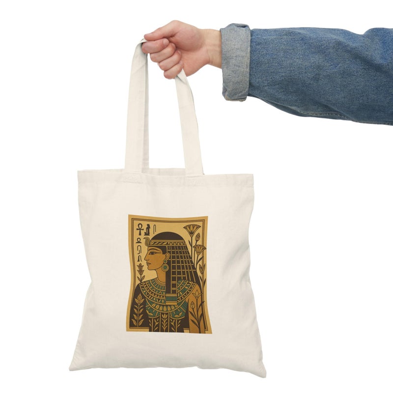 Tote Bag - Canvas Zipper Bag - Egyptian Queen Pharaoh Design - Ancient Art - Printed Shopping Bag - Light and Durable Eco Friendly College Gift Bag - Image 2