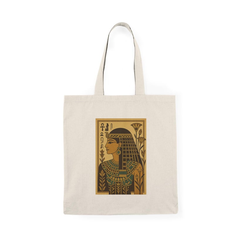 Tote Bag - Canvas Zipper Bag - Egyptian Queen Pharaoh Design - Ancient Art - Printed Shopping Bag - Light and Durable Eco Friendly College Gift Bag - Image 1